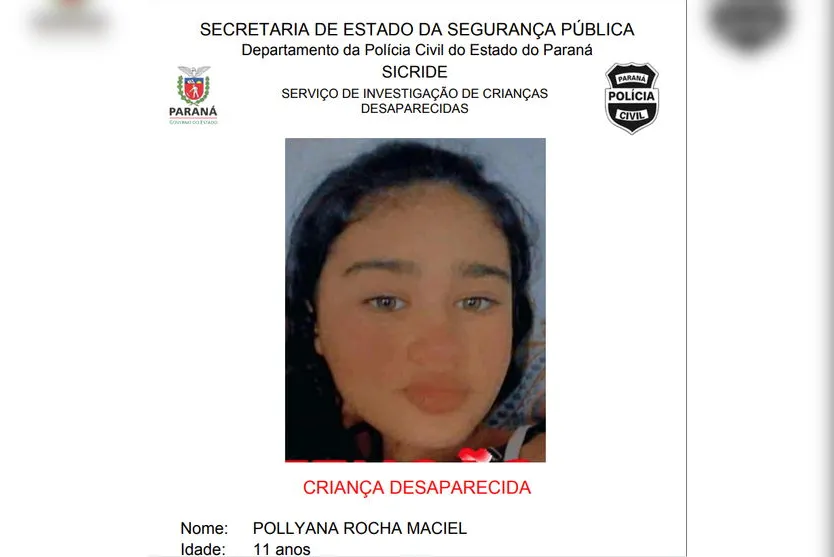 Polícia faz alerta para criança desaparecida em Arapongas