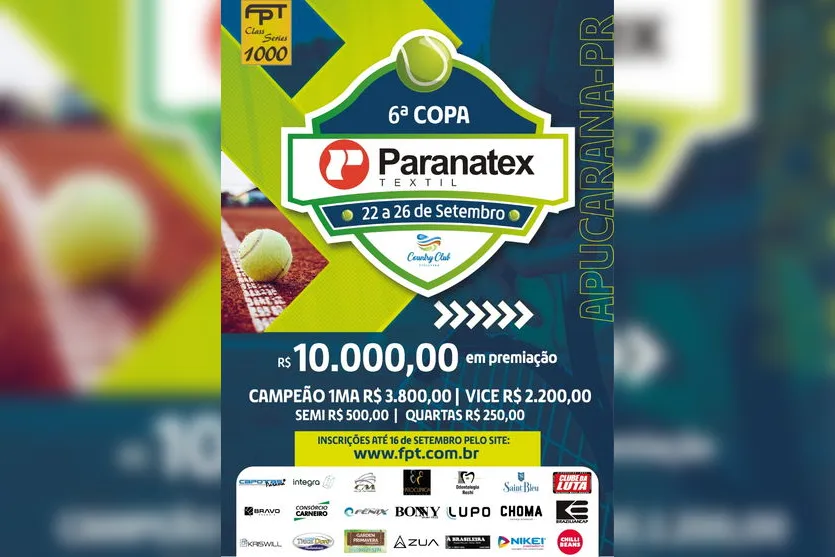 Tênis: 6ª Copa Paranatex começa nesta semana em Apucarana