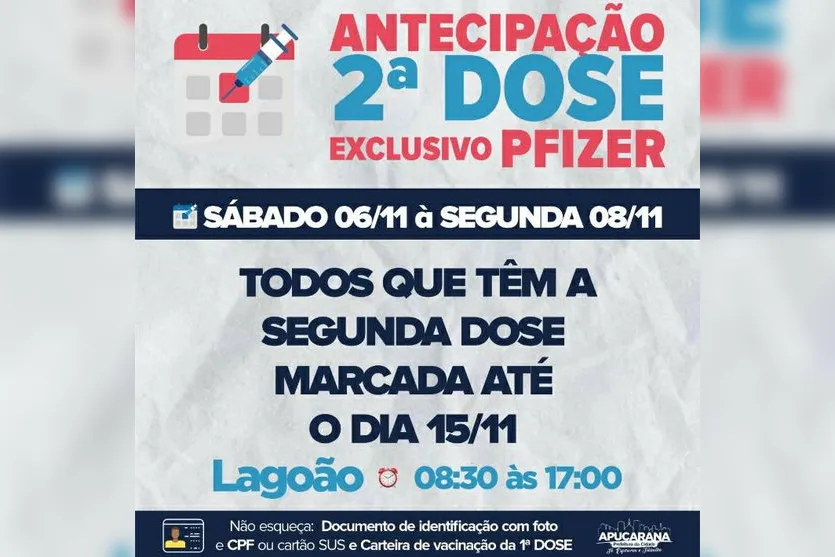 Vacinação continua em Apucarana neste domingo (7)