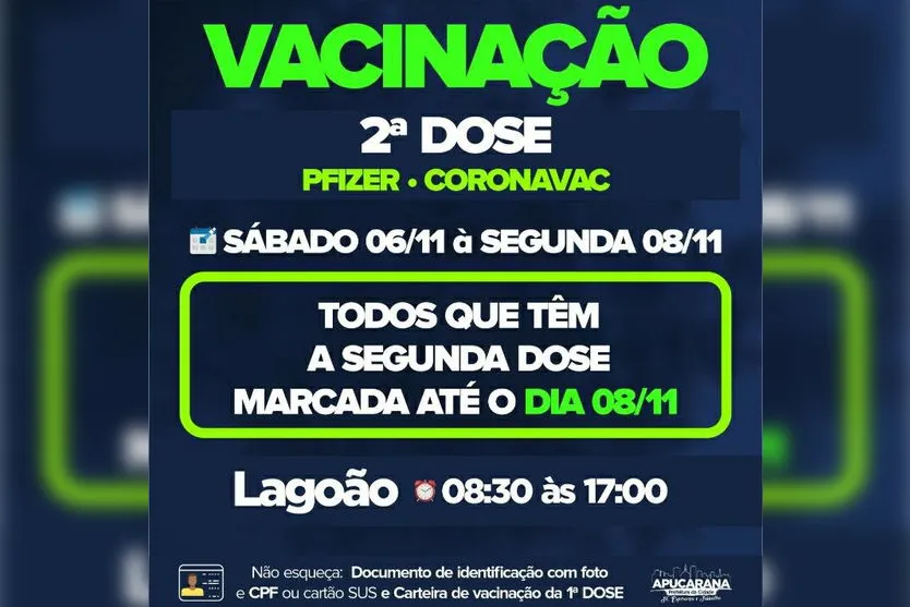 Vacinação continua em Apucarana neste domingo (7)