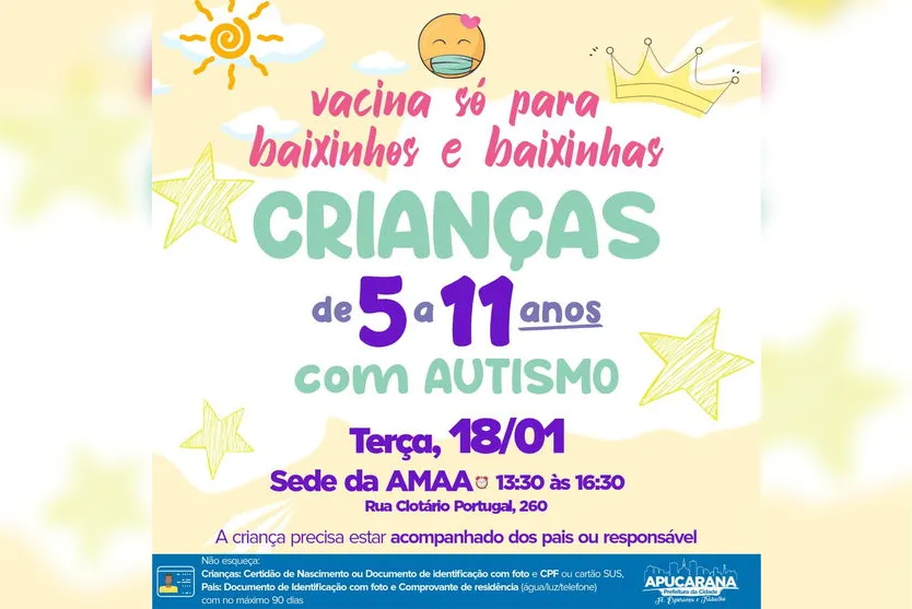 Apucarana anuncia vacinação de crianças para esta segunda