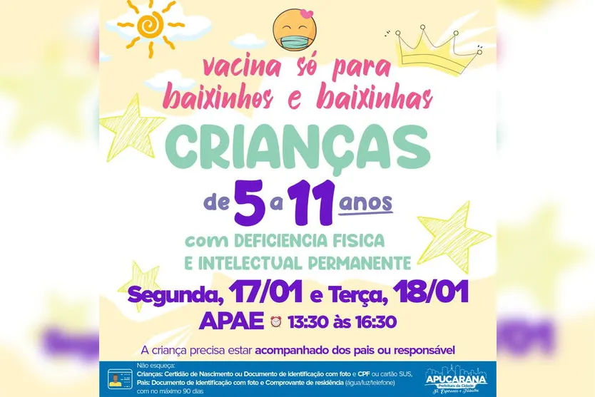 Apucarana anuncia vacinação de crianças para esta segunda