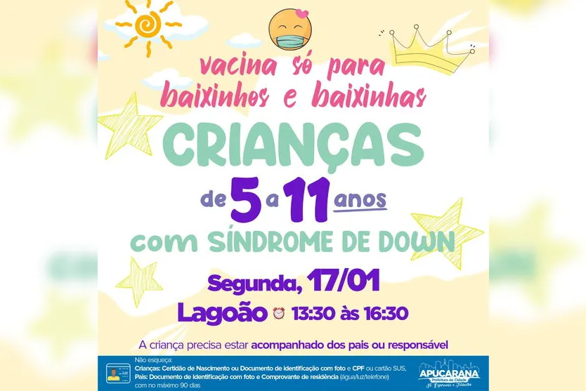 Apucarana anuncia vacinação de crianças para esta segunda