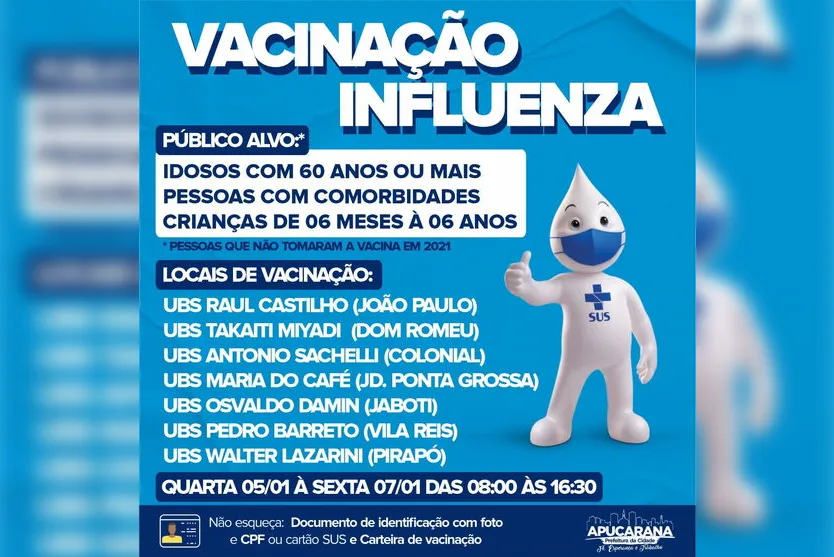 Apucarana aplica vacina contra covid e influenza nesta sexta