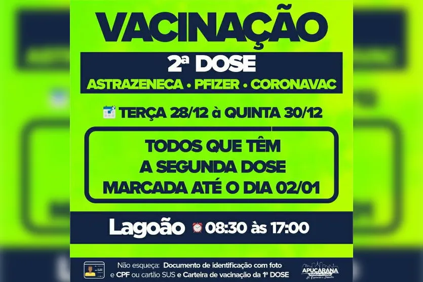 Apucarana vacina contra a Covid-19 até quinta-feira