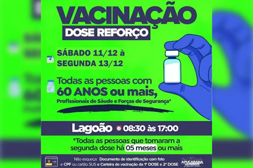 Covid: veja quem pode ser vacinado em Apucarana neste sábado