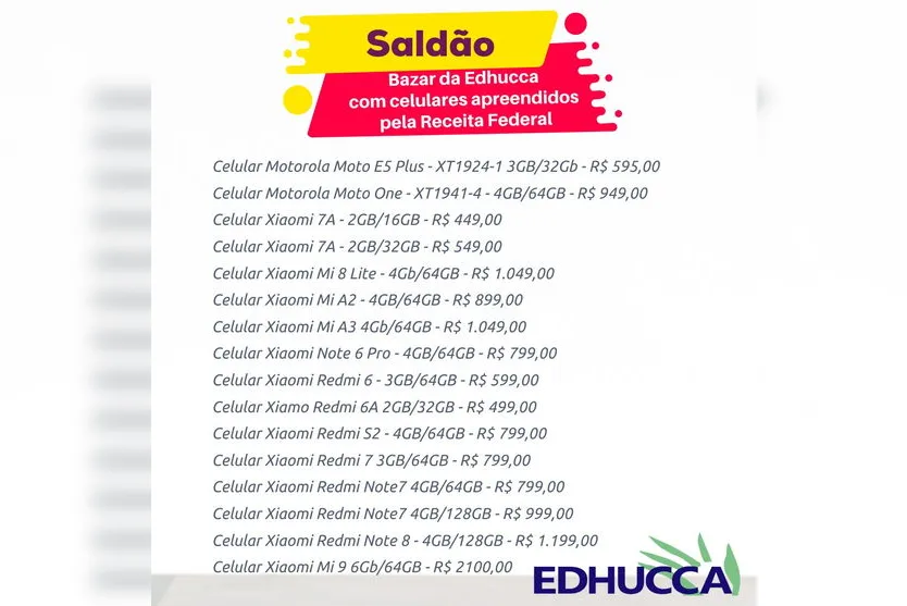 Edhucca realiza bazar especial só de celulares