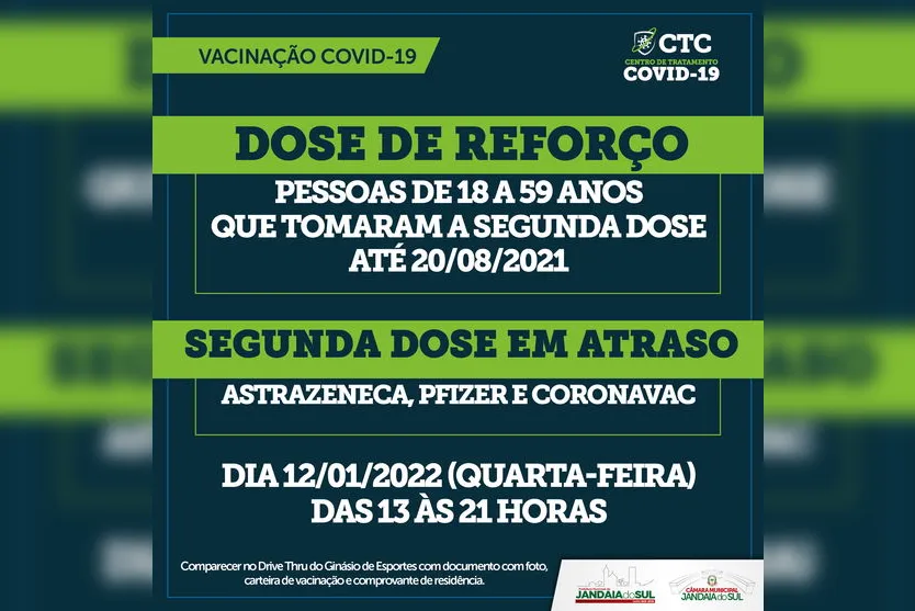 Jandaia do Sul aplica doses de reforço contra Covid