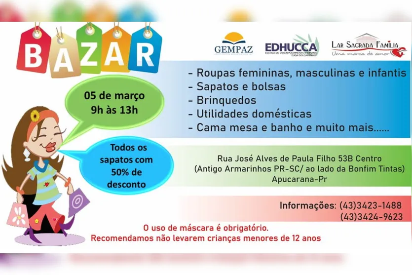 Bazar da Edhucca e Lar terá sapatos com 50% de desconto