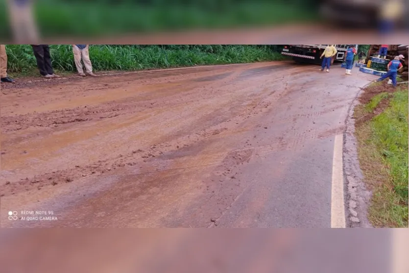 Caminhão carregado com frango tomba entre Rio Bom e Marilândia do Sul