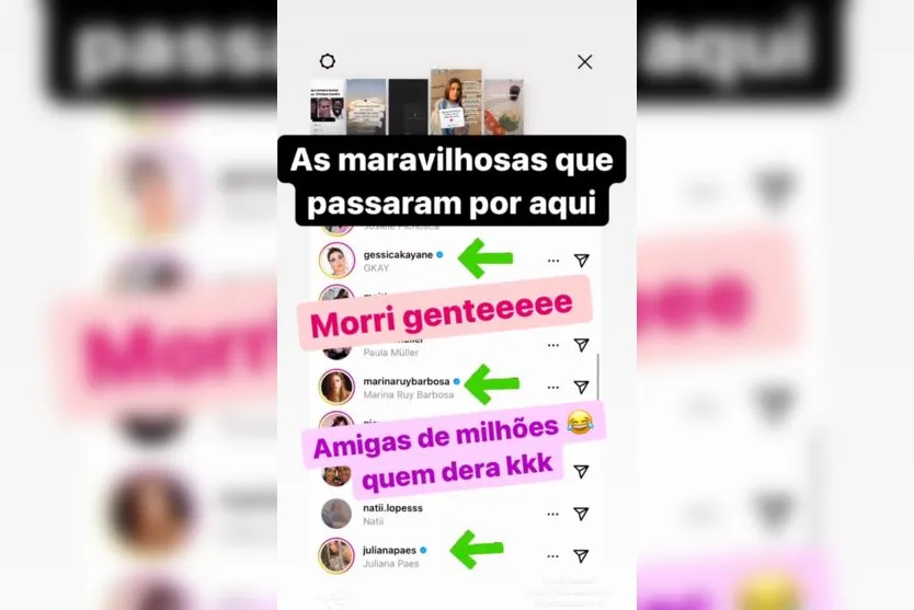 Juliana Paes curte stories de influencer mirim de Apucarana