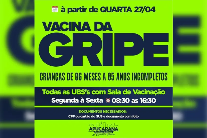 Vacinação contra a gripe para crianças começa nesta quarta