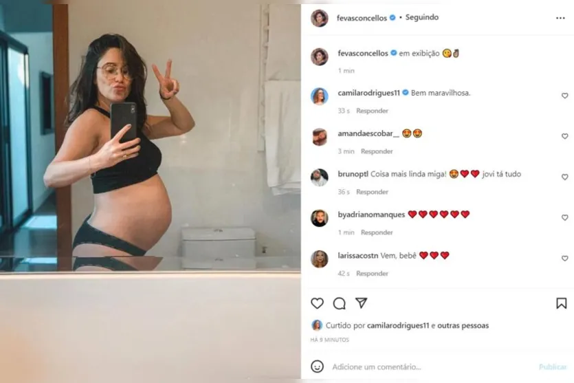 Grávida, Fernanda Vasconcellos exibe o barrigão