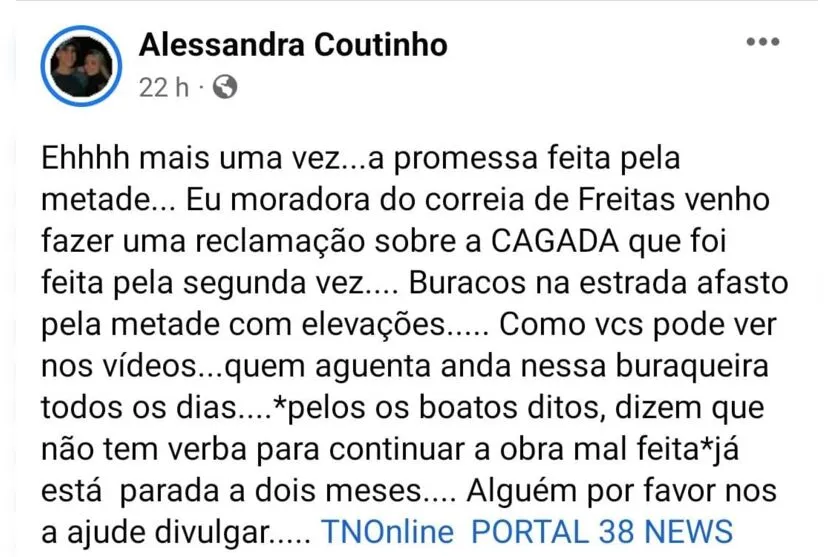 Moradora do 'Correia de Freitas' reclama de buracos; Veja