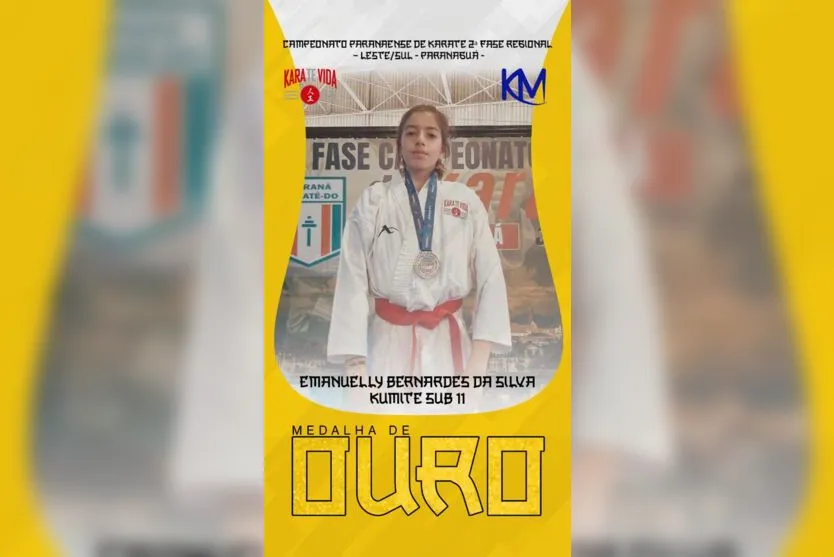  Apucaranense Emanuelly Bernardes da Silva, 11 anos, levou a medalha de ouro 