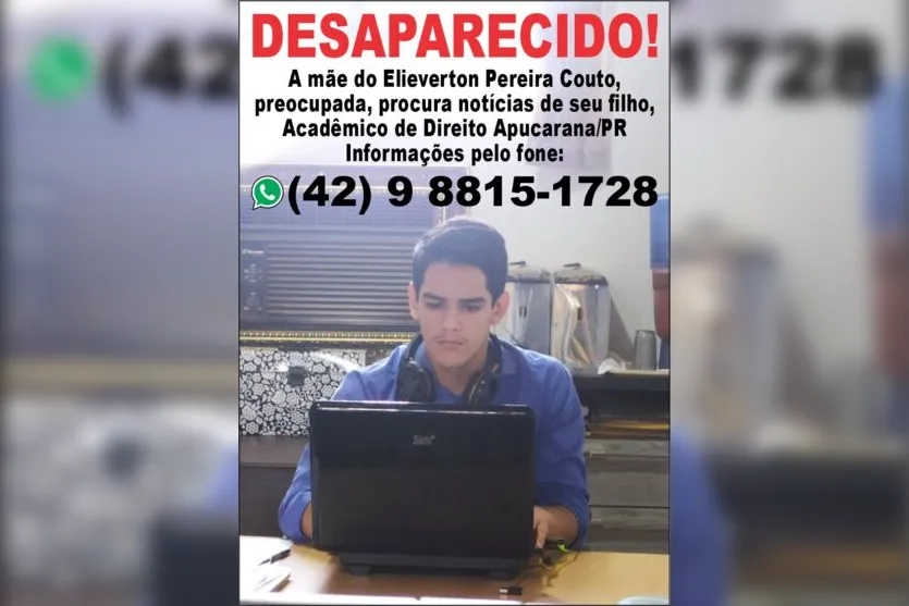 Mãe procura por estudante de Direito desaparecido em Apucarana