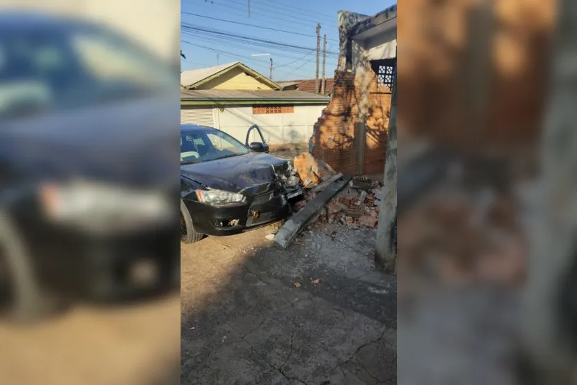 Motorista bate em muro de casa e abandona o veículo no local