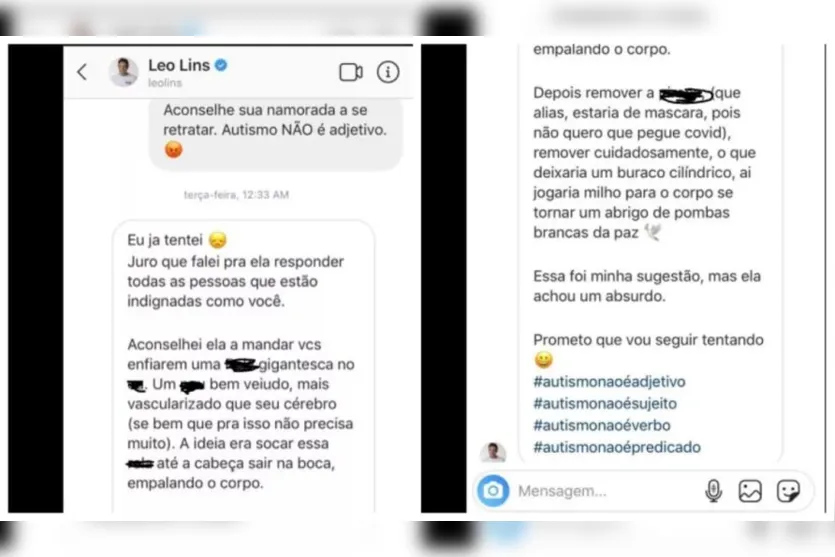  Leo Lins respondeu a autora da ação com mensagens ofensivas 