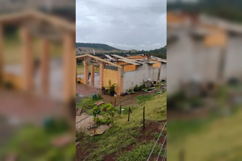  Barracão de uma rancho de Rio Bom foi destelhada pela chuva 