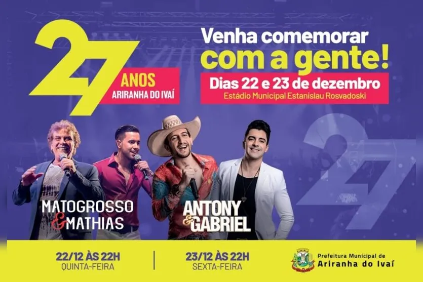 Mato Grosso & Mathias se apresentam na festa de Ariranha; confira