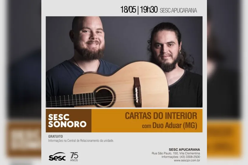 Sesc Sonoro traz Duo Aduar para Apucarana nesta quinta (18)