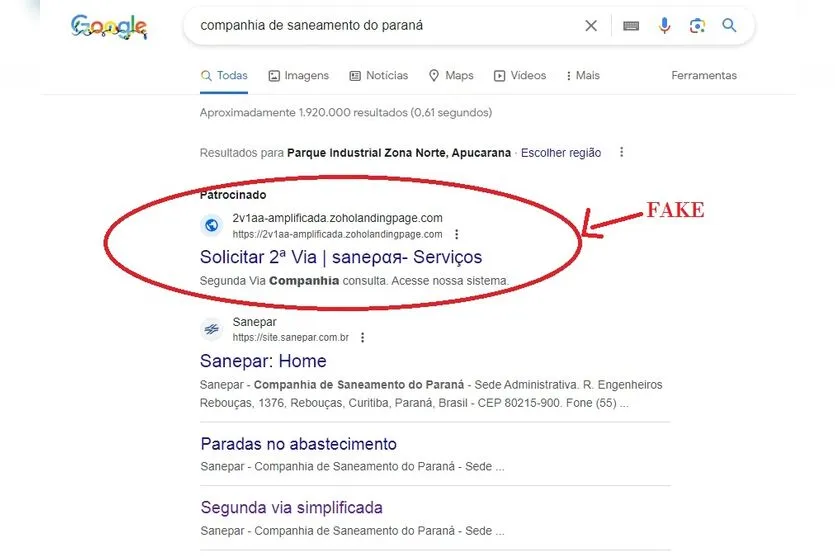  Site falso aparece como primeiro na lista de pesquisa do Google 