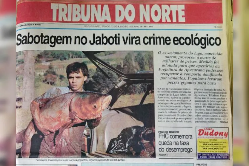  Capa da Tribuna do Norte no dia que o lago foi esvaziado 