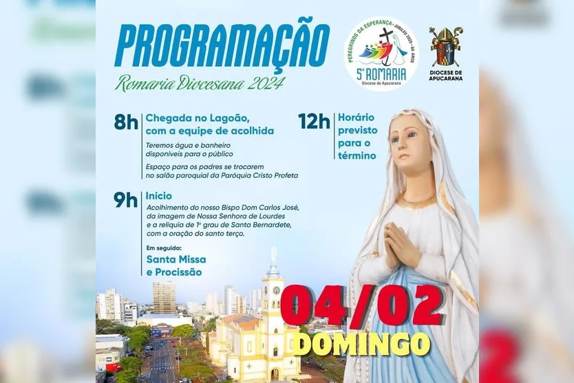 Apucarana realiza 5ª Romaria de Nossa Senhora de Lourdes neste domingo