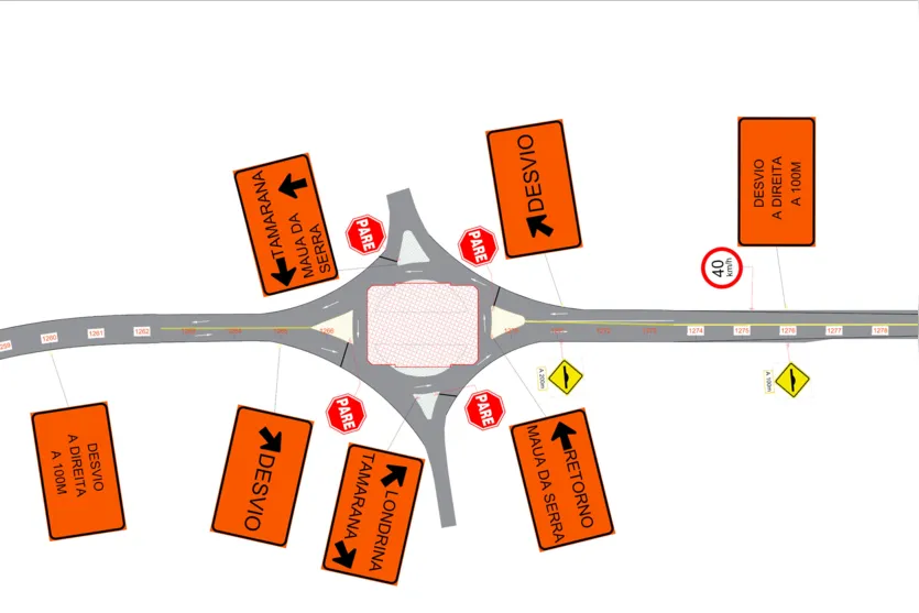 Rotatória de Tamarana terá alterações no tráfego para obra de viaduto
