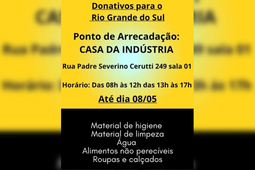 Apucarana amplia pontos de arrecadação de donativos para o RS