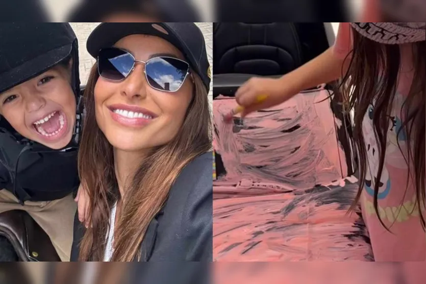  Sabrina Sato flagra Zoe pintando o carro de brinquedo 