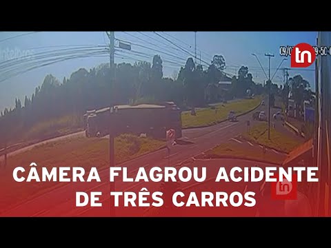 Câmera flagra acidente entre três veículos na BR-376 em Apucarana