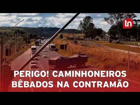 Caminhoneiros bolivianos bêbados são flagrados na contramão no PR