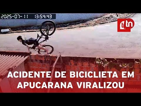 Susto! Menino cai de bicicleta em cima de telhado e vídeo viraliza