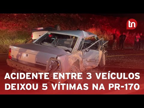Acidente entre três veículos deixa 5 vítimas na PR-170 em Apucarana
