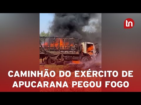 Caminhão do Exército de Apucarana pega fogo na PR-317