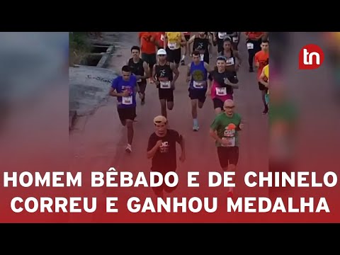 Homem bêbado entra de chinelo em corrida de 8 km e ganha medalha