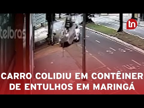 Carro colide contra contêiner em Maringá e motorista abandona veículo