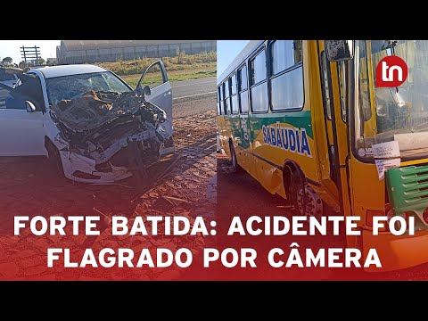 Vídeo mostra colisão entre carro e ônibus de trabalhadores em Sabáudia