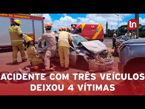 Acidente com três veículos deixa quatro feridos no Parque Industrial Norte