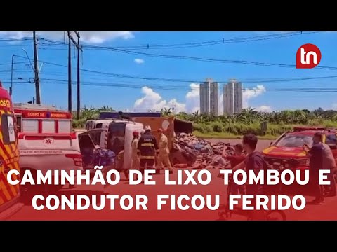 Caminhão de lixo tomba e deixa motorista gravemente ferido em Maringá