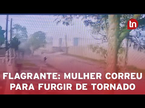 Câmera registra mulher fugindo de tornado no Paraná