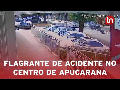 Vídeo mostra acidente no centro de Apucarana que deixou motociclista ferido