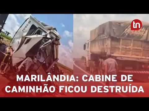 Cabine de caminhão fica destruída após acidente em Marilândia do Sul