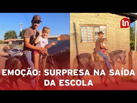 Menina se emociona após padrasto buscá-la de égua em escola no Paraná