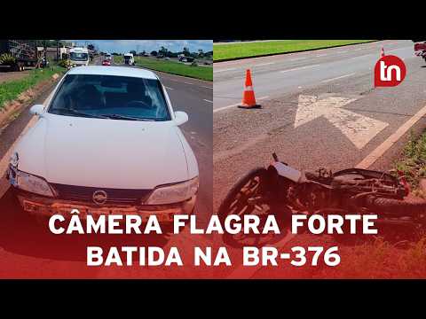 Câmera registra acidente entre carro e moto na BR-376 em Apucarana