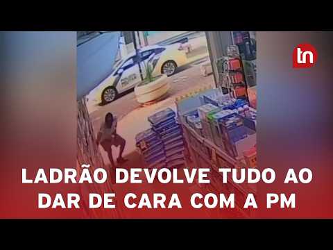 Homem tenta furtar farmácia, dá de cara com viatura da PM e devolve produtos no PR