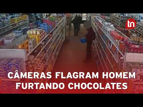 Câmeras flagram homem furtando chocolates em supermercado de Arapongas