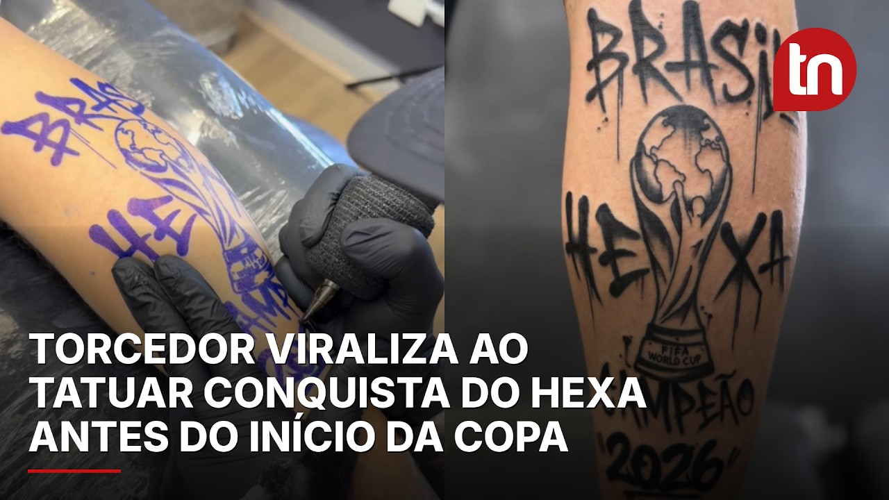 Torcedor viraliza ao tatuar conquista do hexa antes do início da Copa