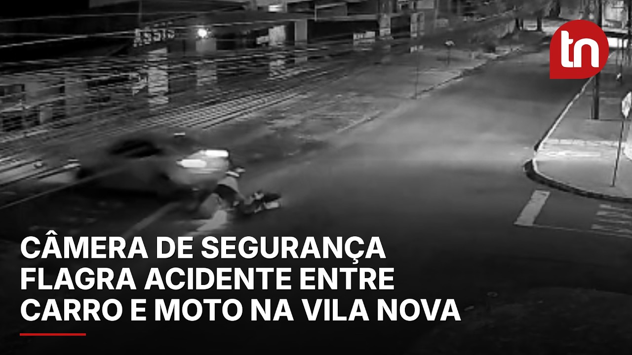 Câmera de segurança flagra acidente entre carro e moto na Vila Nova